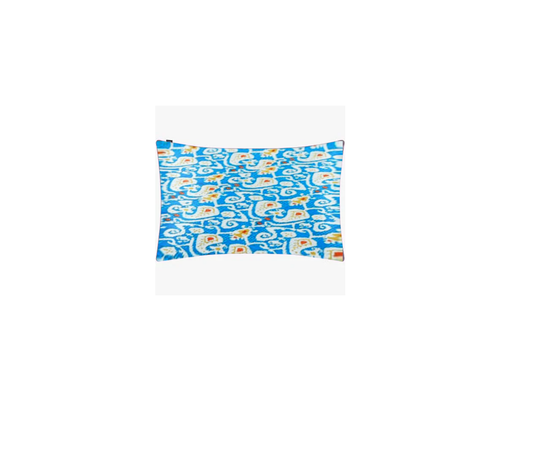 Blue Ikat design Kantha blanket pillow sham with intricate hand-stitched cotton embroidery