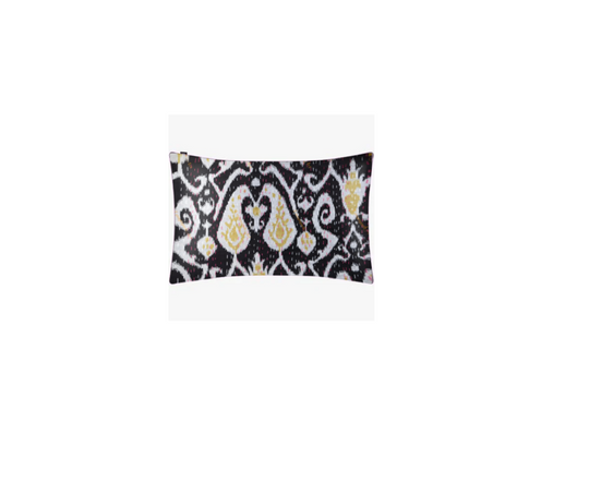 Kantha Blanket Ikat design cotton pillow sham with black, white, and yellow traditional pattern