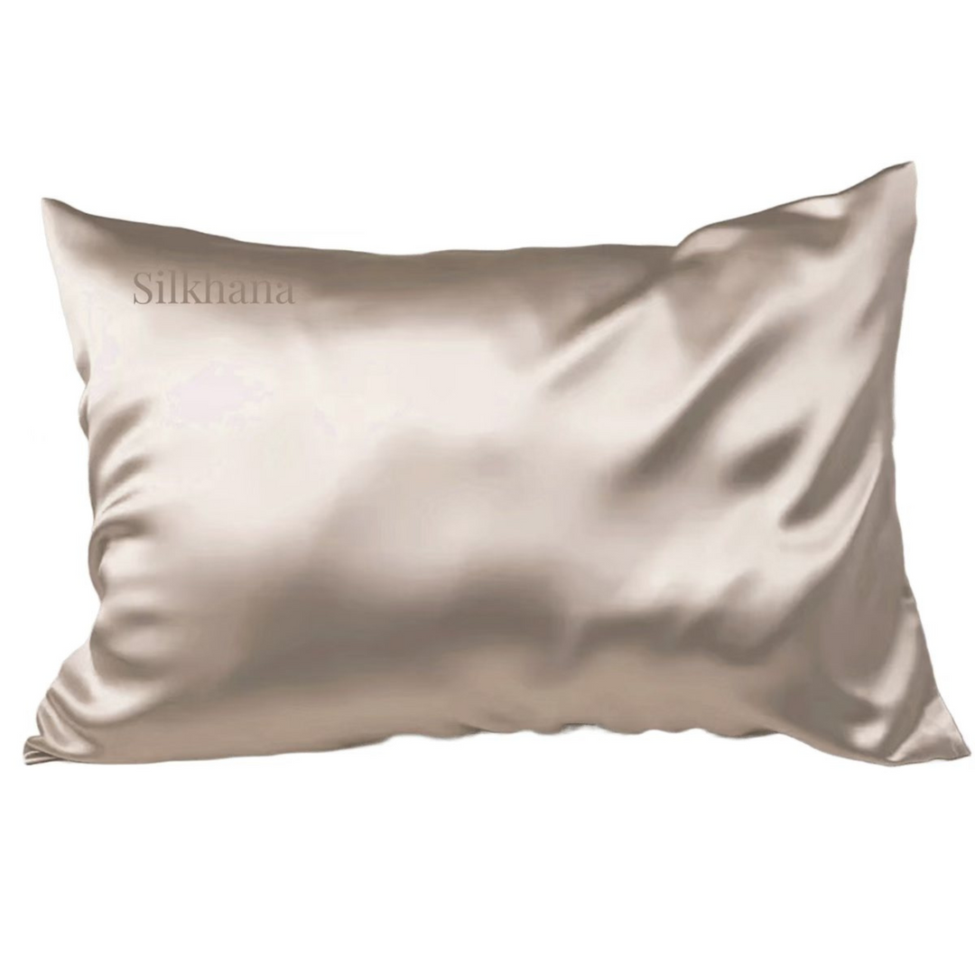 Mulberry silk pillowcase in soft beige, 100% pure 22 momme silk, smooth and breathable for skin and hair care