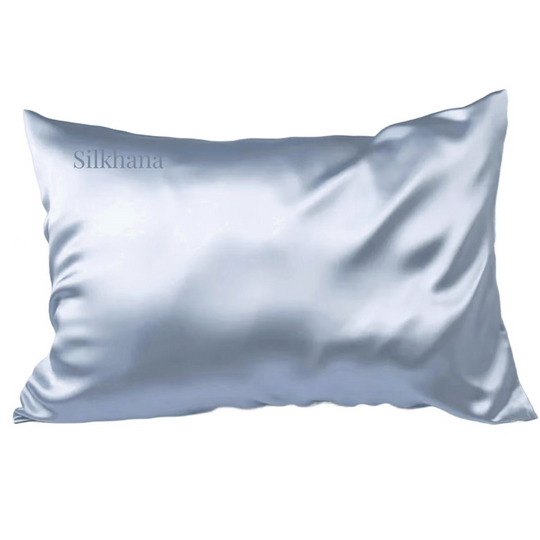 Mulberry silk pillowcase in silver blue, 100% pure 22 momme Mulberry silk, smooth and breathable with hidden zipper closure