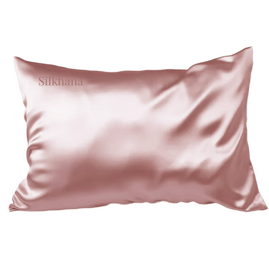 Mulberry silk pillowcase in blush pink, 100% pure 22 momme long-fiber silk with hidden zipper closure and smooth, breathable texture